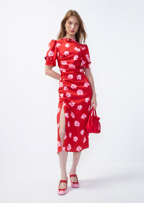 Romance Dragon Side Ruch Floral Dress - Lyn around VN