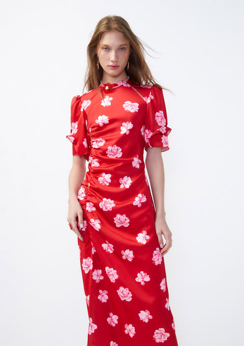 Romance Dragon Side Ruch Floral Dress - Lyn around VN