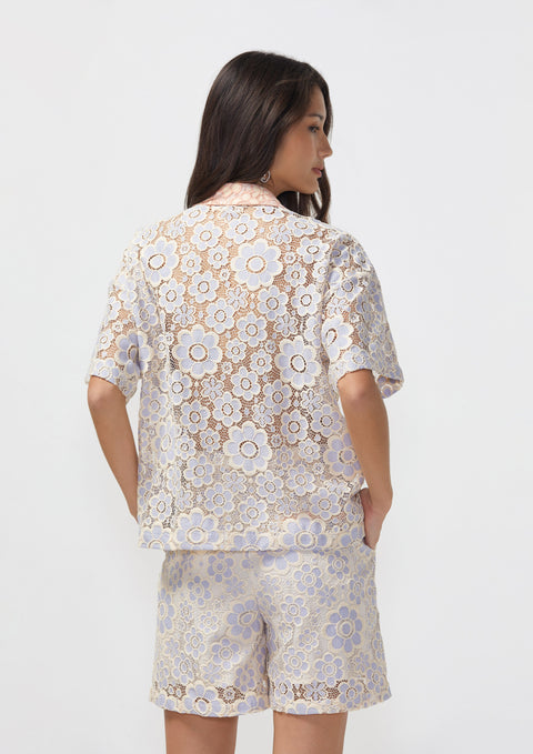 Lucky Peony Floral Mesh Shirt - Lyn around VN